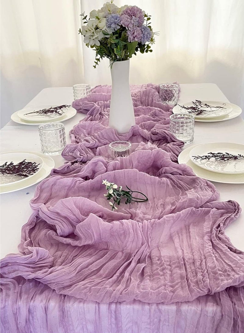 YUJA Translucent Table Runner 90X400CM, Long Rustic Gauze Boho Table Runner,Tablecloth, Cheesecloth Table Runner, for Wedding Bridal Banquet Decoration Party Festivals (1 Pack Violet) - Image 3